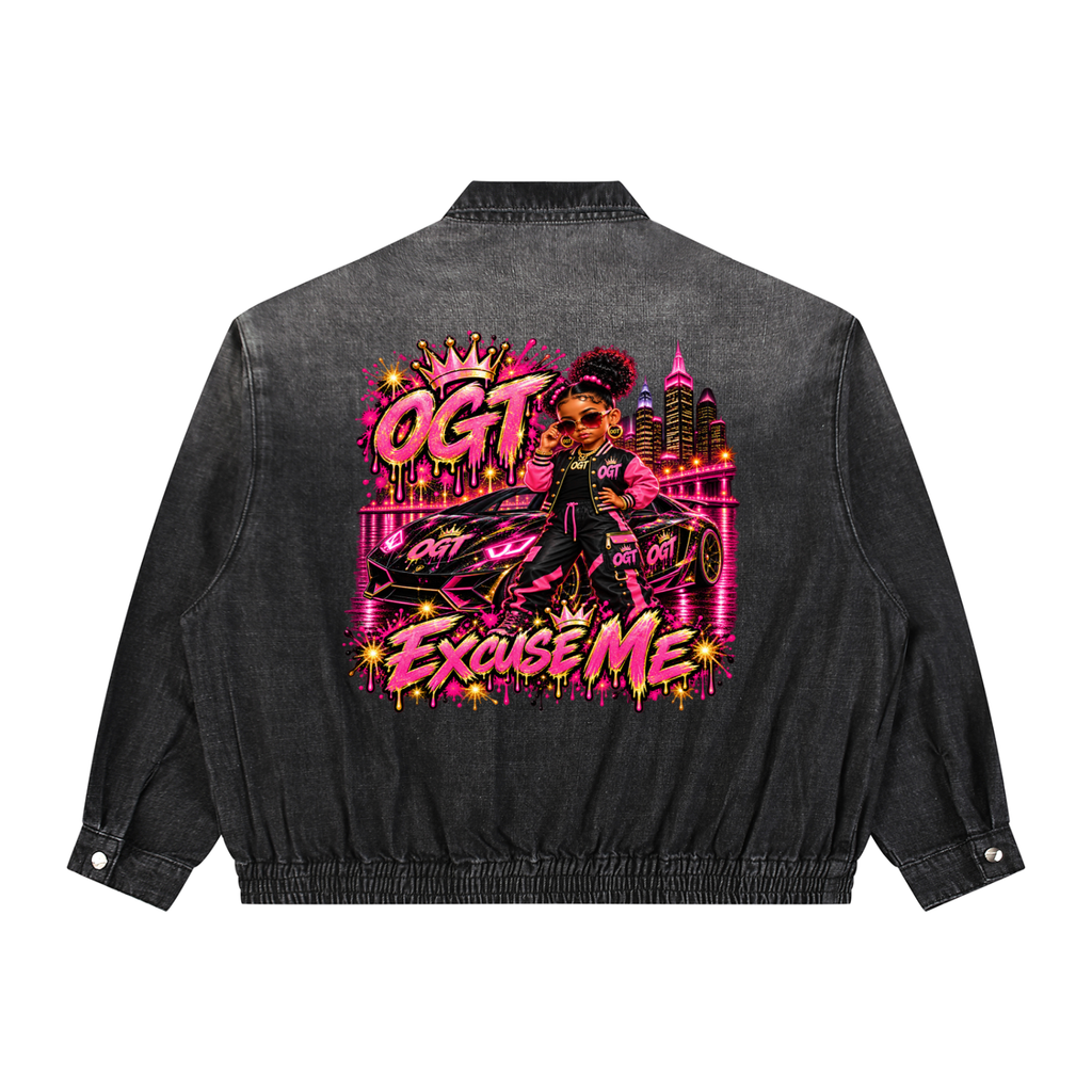 Unisex Vintage Wash Full-Zip Denim Jacket