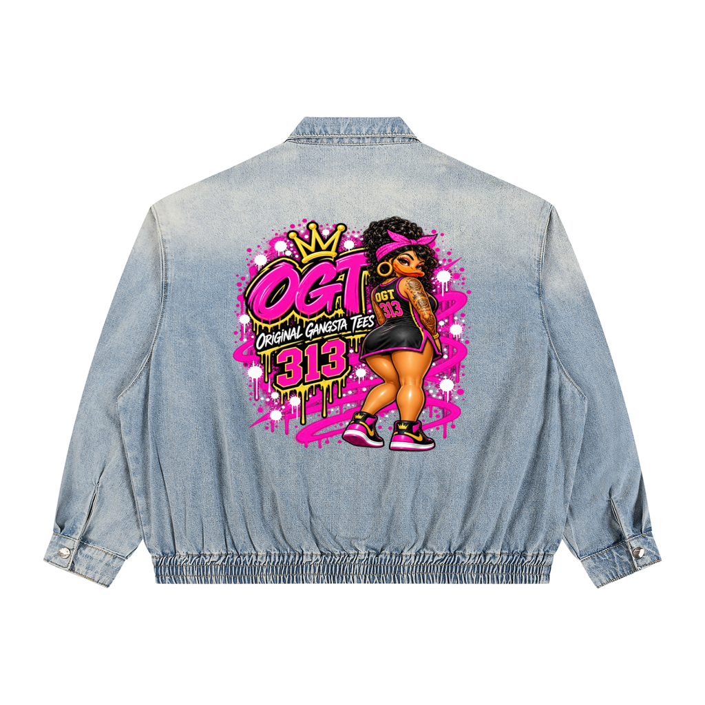Unisex Vintage Wash Full-Zip Denim Jacket