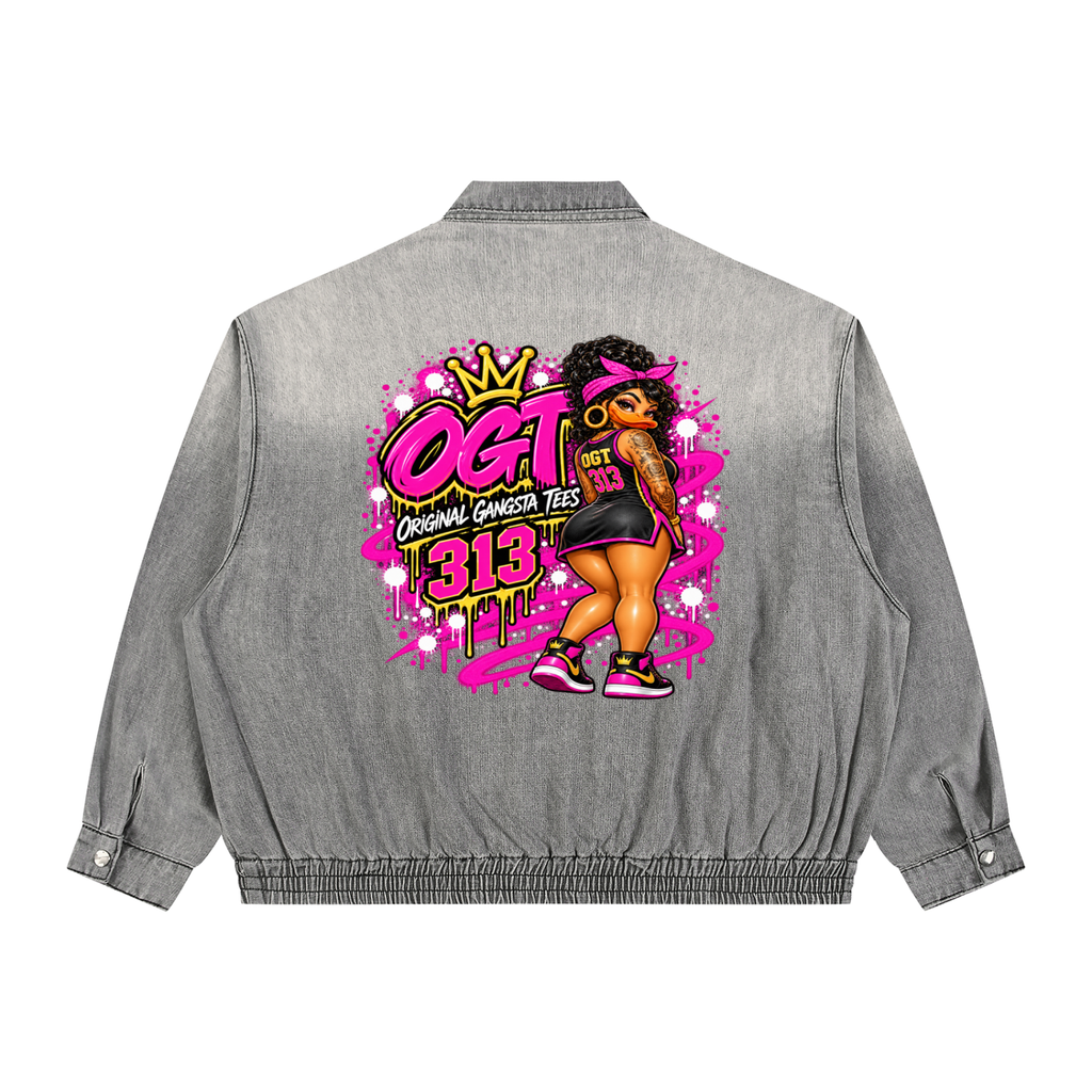 Unisex Vintage Wash Full-Zip Denim Jacket