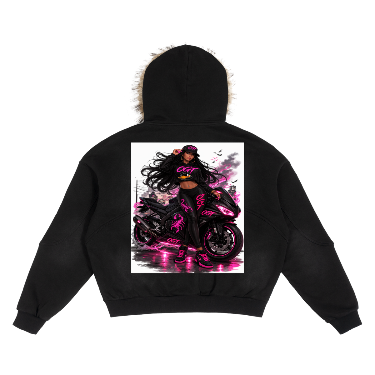 Sun Fade Boxy Detachable Fur Hoodie