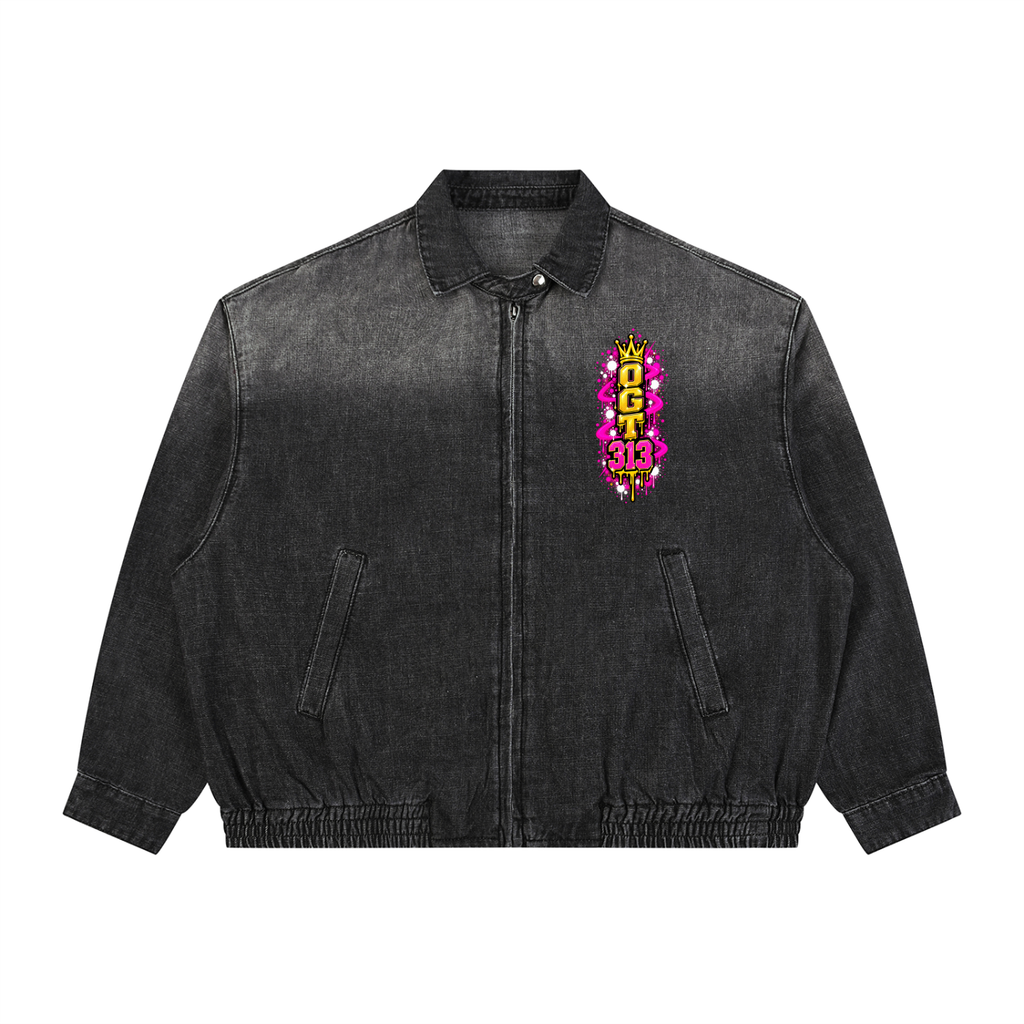 Unisex Vintage Wash Full-Zip Denim Jacket