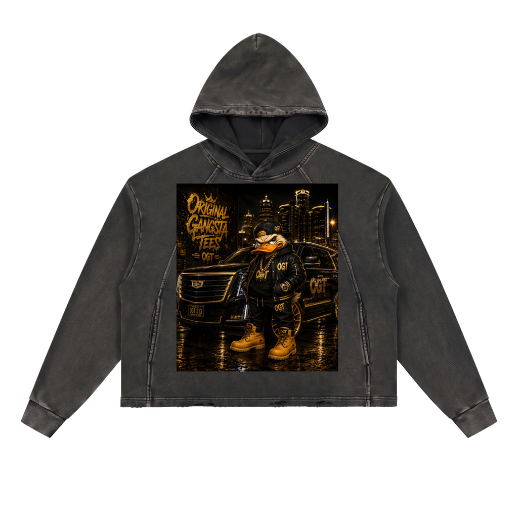 Vintage Washed Frayed-Hem Hoodie