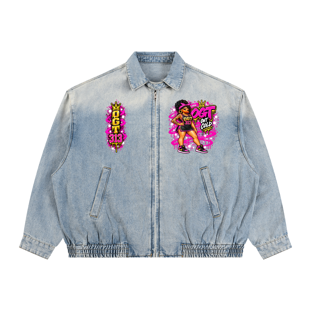 Unisex Vintage Wash Full-Zip Denim Jacket