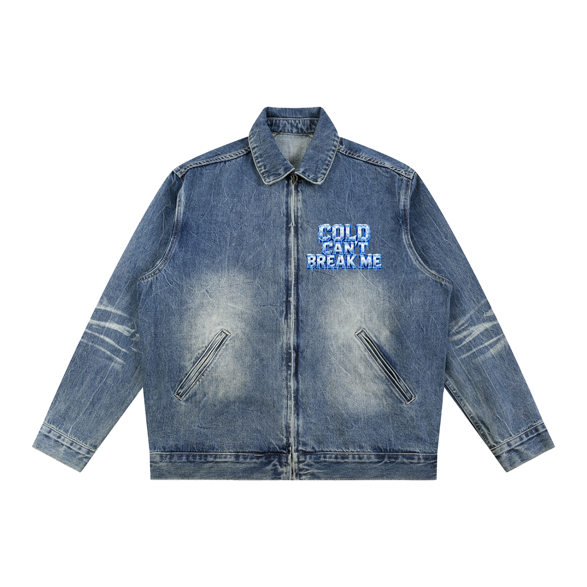 Vintage Wash Zip Up Denim Jacket